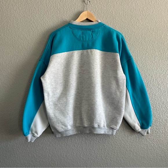 Vintage Caesars Sweatshirt Color Block Long Sleeve Blue Striped Grey Large - Picture 7 of 8